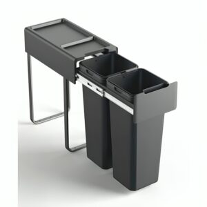 سطل دو مخزنه نصب از کف ریلی آرام بند جهت یونیت 30 حجم 34 لیتر (2*17) ارتفاع 52 ملونی dark grey