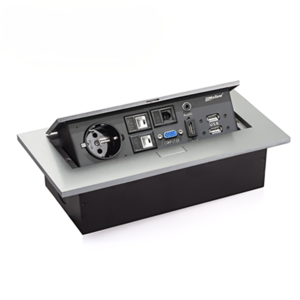 پریز توکار مستطیل سیلور به همراه پورت شبکه, تلفن, USB, VGA, HDMI ,میکروفن و هدفن