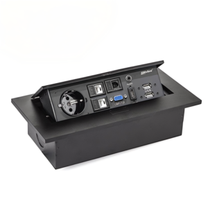 پریز توکار مستطیل مشکی به همراه پورت شبکه, تلفن, USB, VGA, HDMI ,میکروفن و هدفن